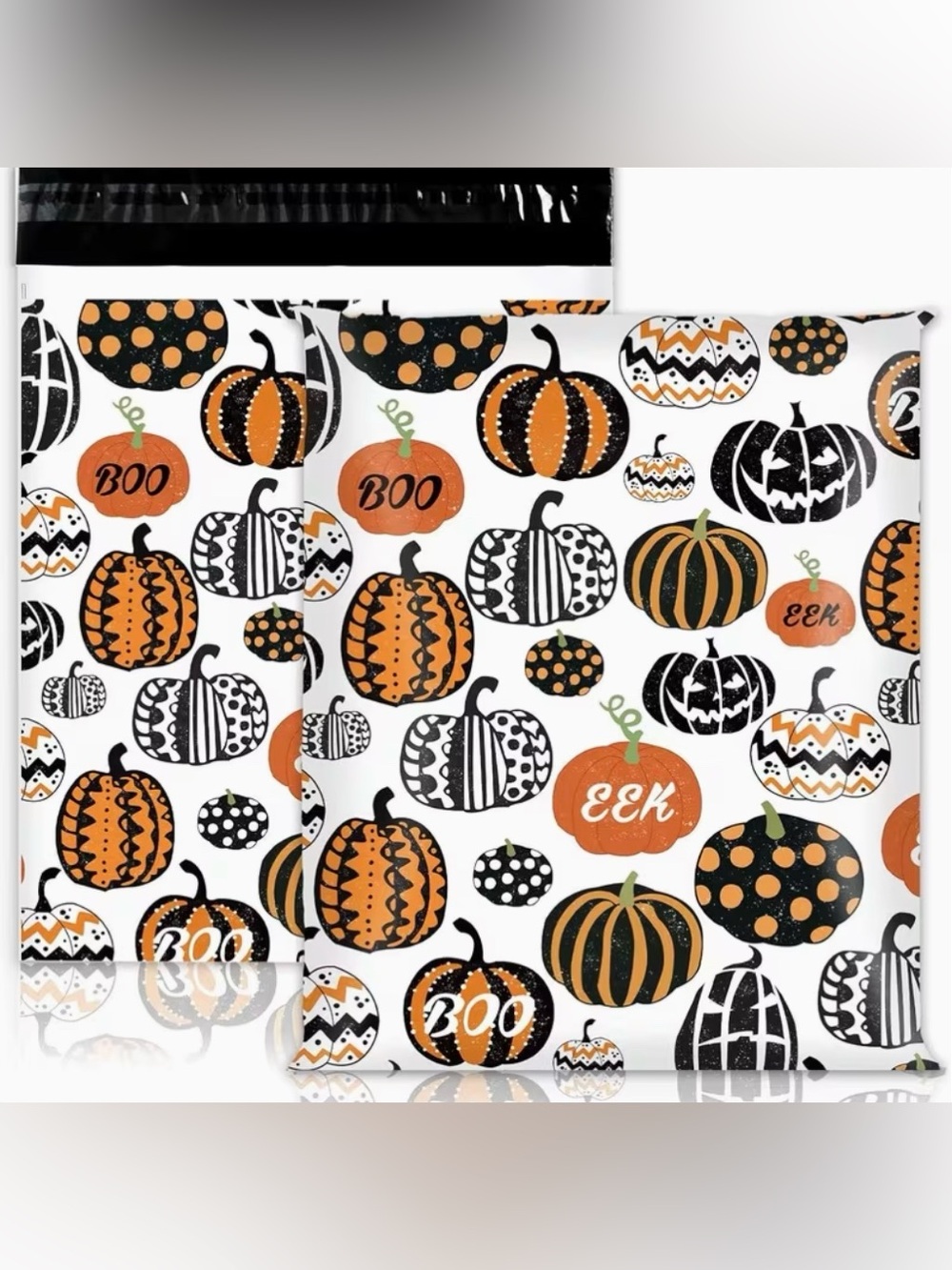 30 10” x 13” Halloween Decorated Pumpkins Eek Boo Poly Mailers